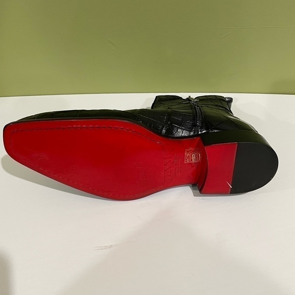 Fennix italy boot black alligator side zipper red bottom sole
